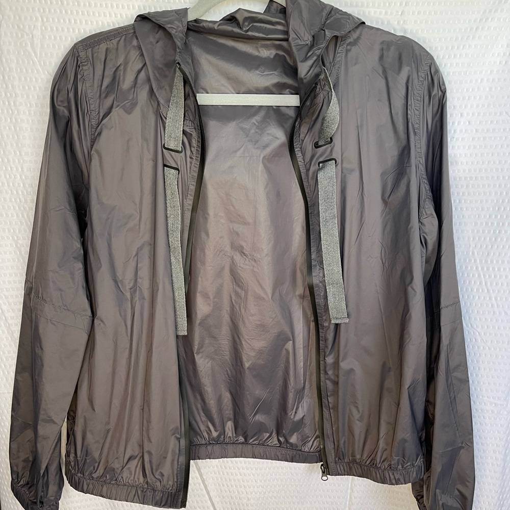 Gray Hoodie Drawstring Light Windbreaker